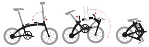 BH BIKESが特許を取得した折りたたみ方式により、とても簡単かつ安全に自転車をコンパクトに収納可能。